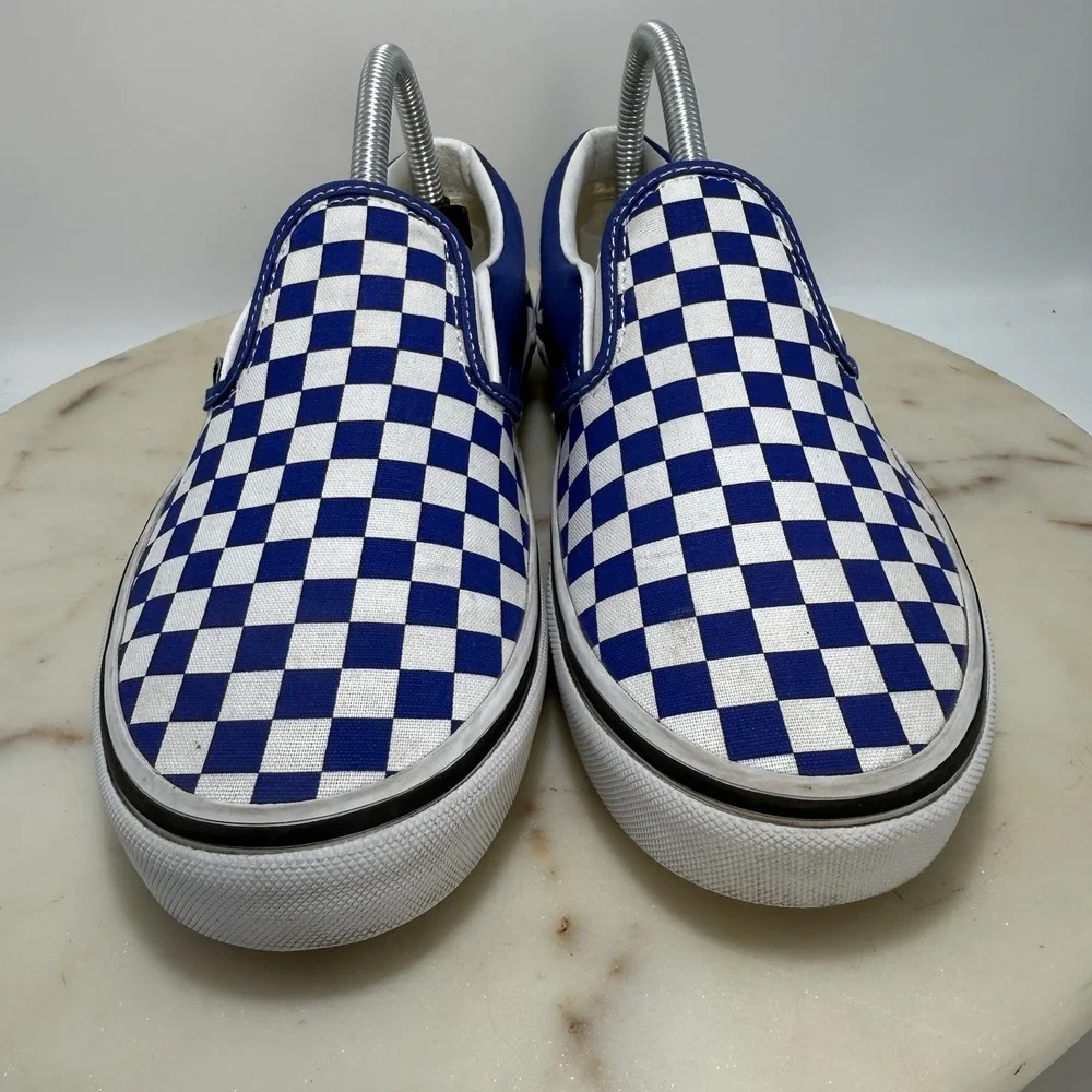 Vans Classic Unisex Jrs 6.5/Women's 8 White Blue Checkerboard Slip-On Sk8 Shoes